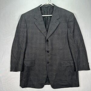 Canali Blazer Mens 46R Gray Windowpane Plaid Wool Cashmere 3-Button Jacket Italy